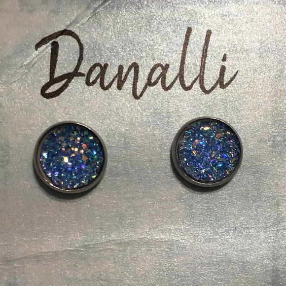 Druzy Stud Earring in Multi Blue - Picture 3 of 4
